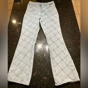 PacSun Sky Blue Grid Pattern Wide Leg Jeans